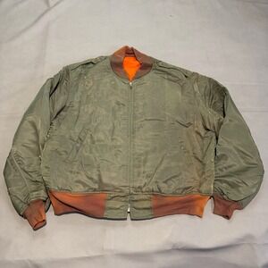 VTG 80s MA-1 Flight Jacket Olive Green Sun Fade Distress Bomber Military-L-XXXX
